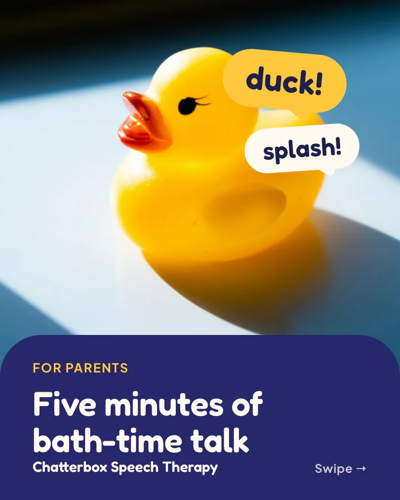 Exemple de carrousel, diapositive 1 sur 5, pour Chatterbox Speech Therapy : Five minutes of bath-time talk