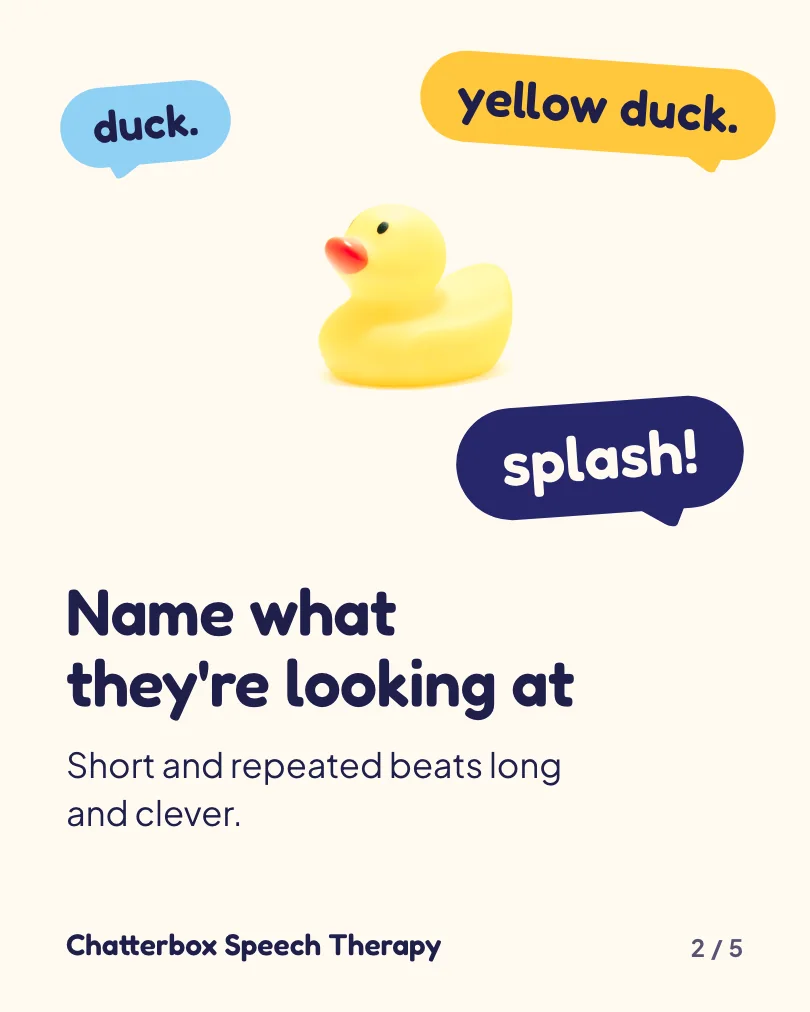 Exemple de carrousel, diapositive 2 sur 5, pour Chatterbox Speech Therapy : Name what they're looking at