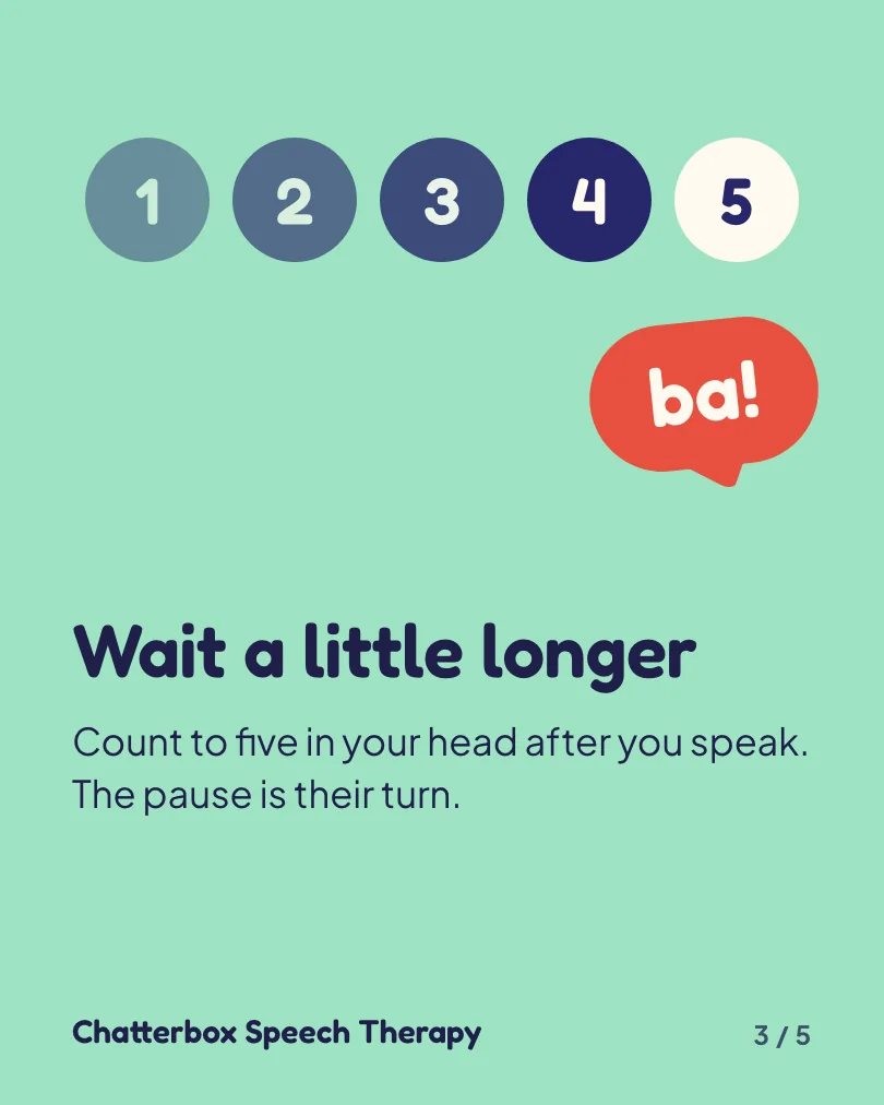 Exemple de carrousel, diapositive 3 sur 5, pour Chatterbox Speech Therapy : Wait a little longer