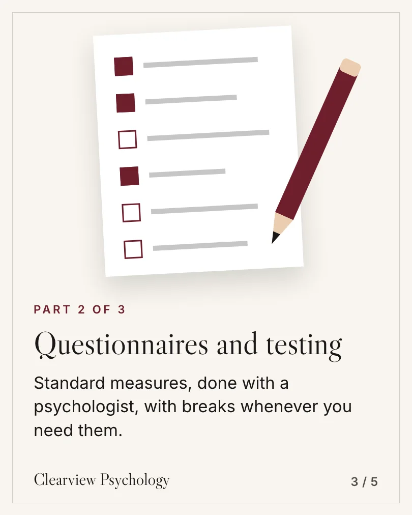 Exemple de carrousel, diapositive 3 sur 5, pour Clearview Psychology : Questionnaires and testing