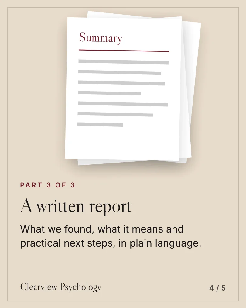 Clearview Psychology 的示例轮播图(第 4 张,共 5 张):A written report