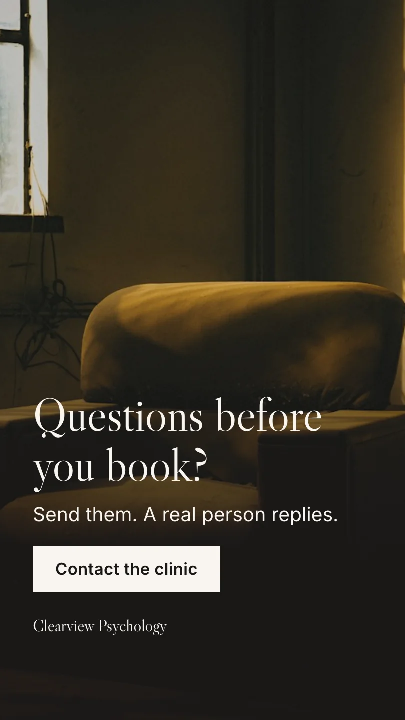 Clearview Psychology 的示例快拍(第 2 帧,共 2 帧):Questions before you book?