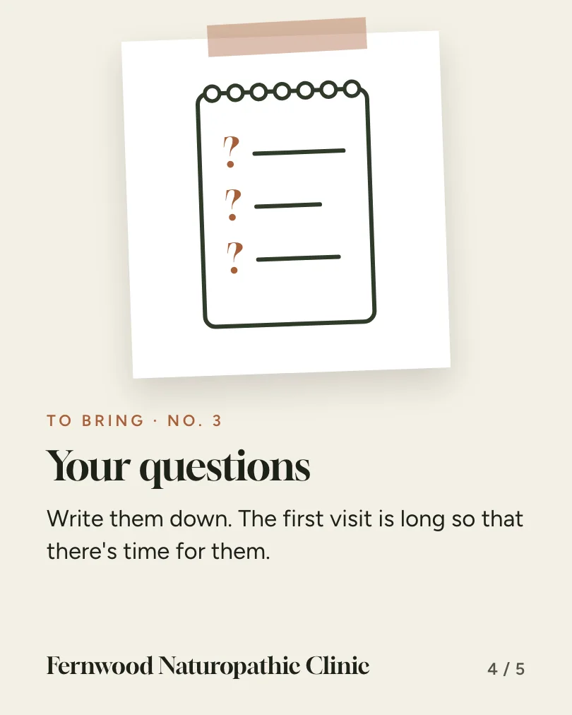 Exemple de carrousel, diapositive 4 sur 5, pour Fernwood Naturopathic Clinic : Your questions