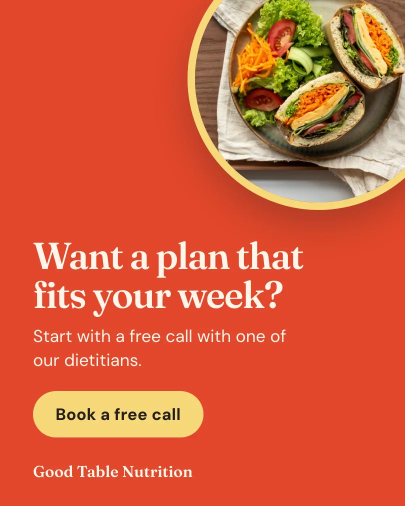 Exemple de carrousel, diapositive 5 sur 5, pour Good Table Nutrition : Want a plan that fits your week?