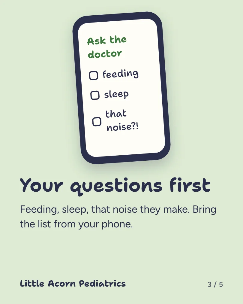 Exemple de carrousel, diapositive 3 sur 5, pour Little Acorn Pediatrics : Your questions first