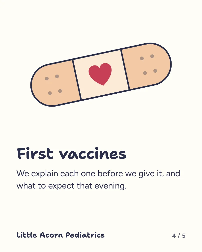 Exemple de carrousel, diapositive 4 sur 5, pour Little Acorn Pediatrics : First vaccines