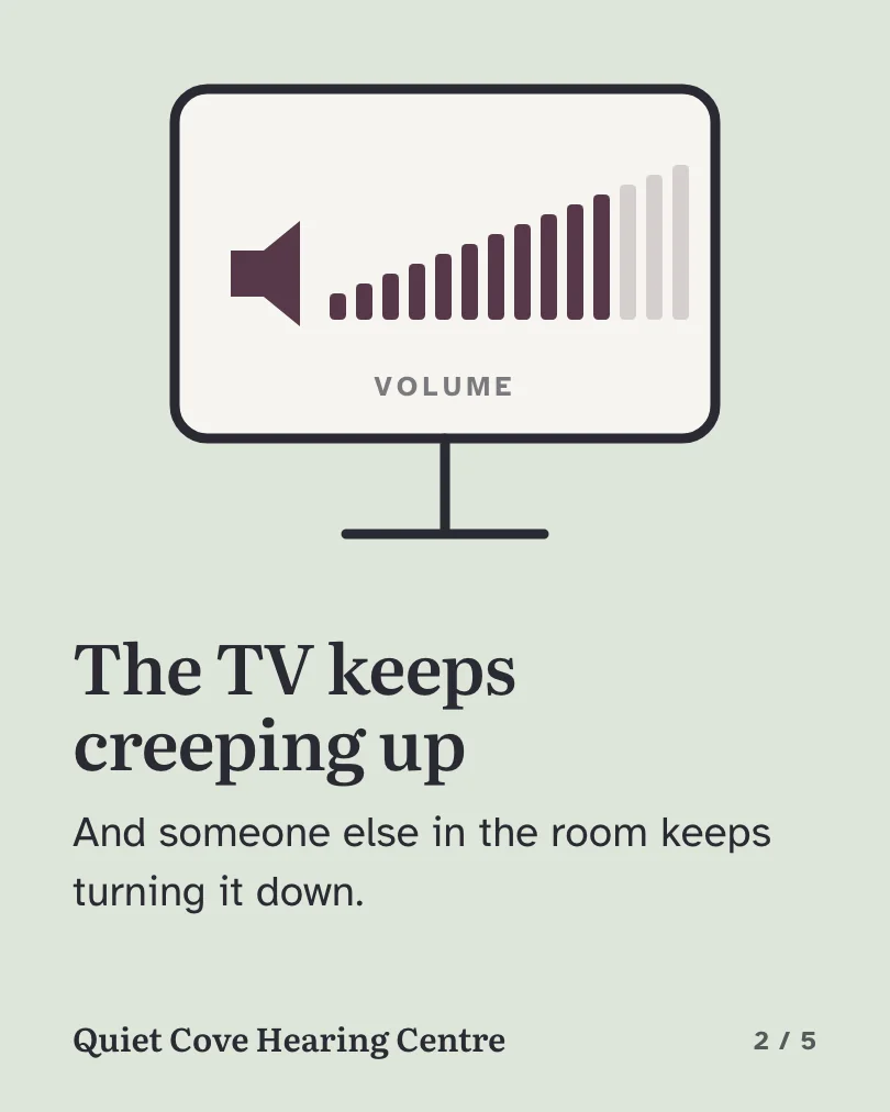 Quiet Cove Hearing Centre 的示例轮播图(第 2 张,共 5 张):The TV keeps creeping up
