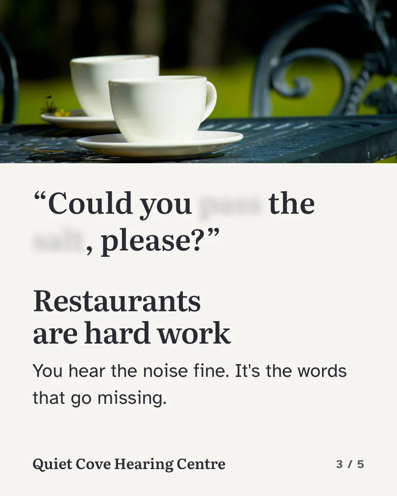 Exemple de carrousel, diapositive 3 sur 5, pour Quiet Cove Hearing Centre : Restaurants are hard work