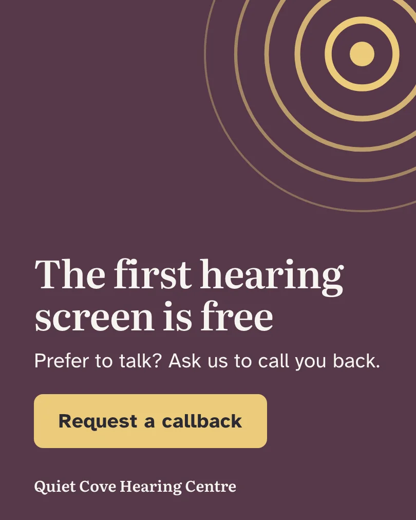 Exemple de carrousel, diapositive 5 sur 5, pour Quiet Cove Hearing Centre : The first hearing screen is free