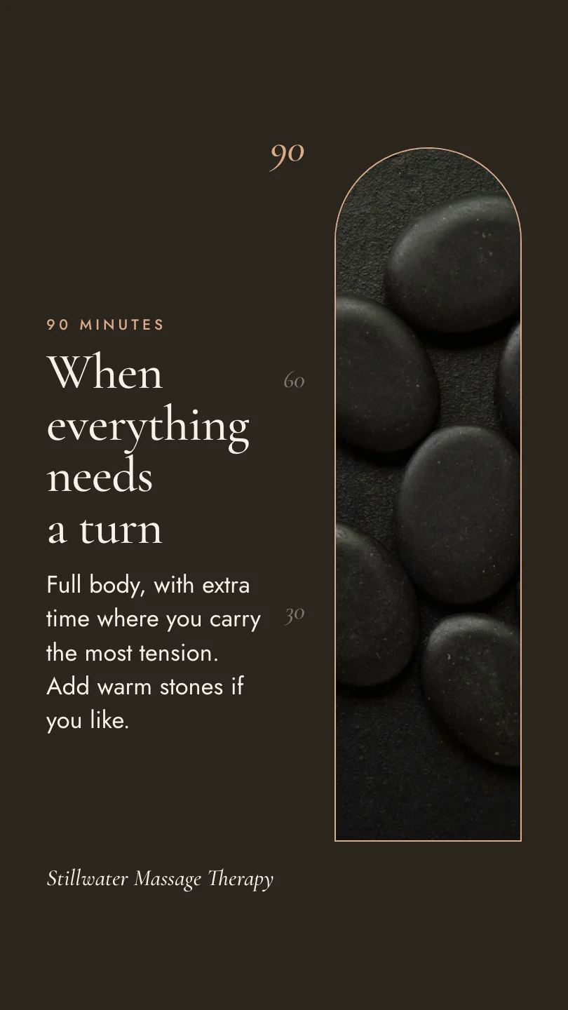 Exemple de reel, scène 4 sur 4, pour Stillwater Massage Therapy : 90 minutes: When everything needs a turn
