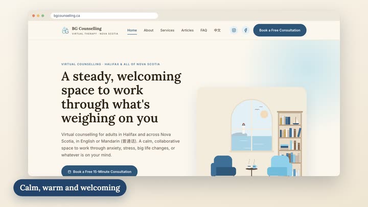Screen recording of the BG Counselling website