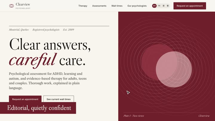 Screen recording of the Clearview Psychology demo site