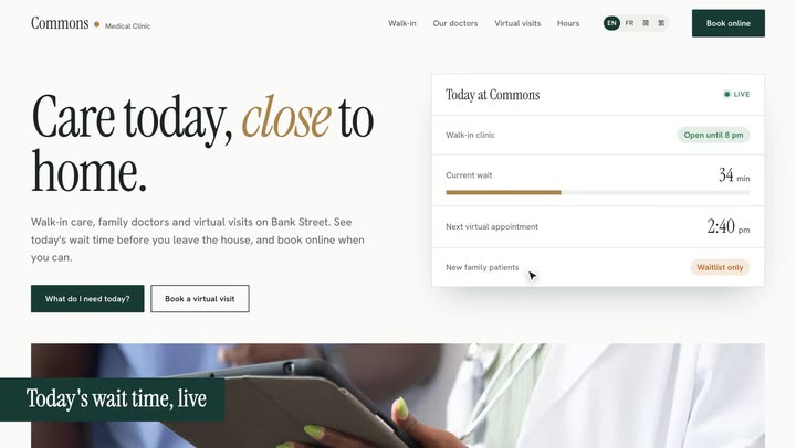 Screen recording of the Commons Medical Clinic demo site