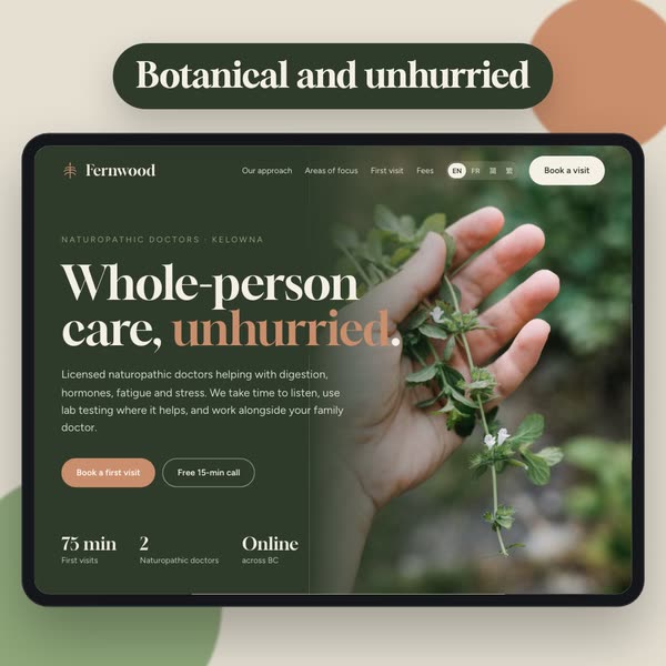 Tablet screen recording of the Fernwood Naturopathic Clinic demo site