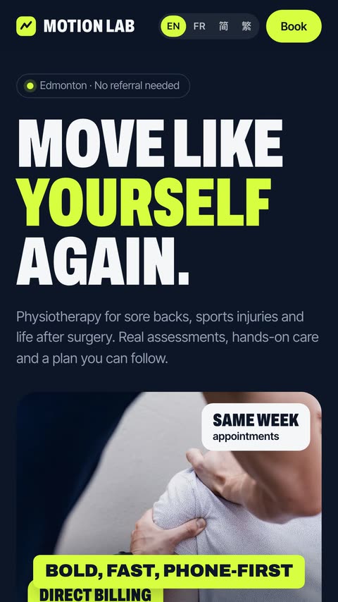 Phone screen recording of the Motion Lab Physiotherapy demo site