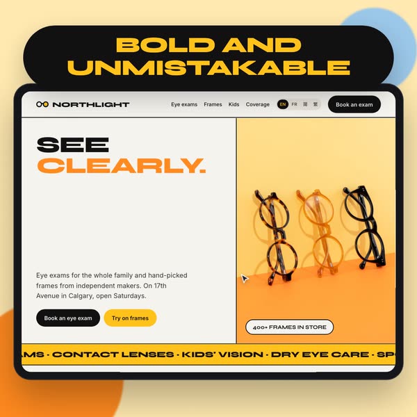 Tablet screen recording of the Northlight Optometry demo site