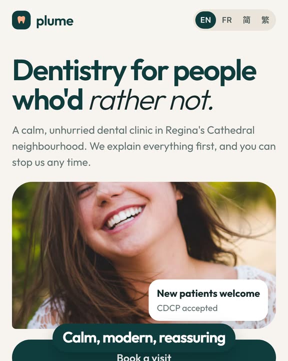 Phone screen recording of the Plume Dental demo site