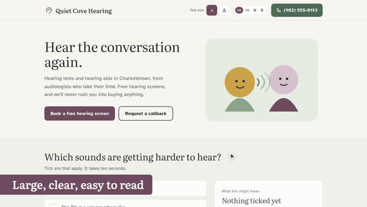 Screen recording of the Quiet Cove Hearing demo site