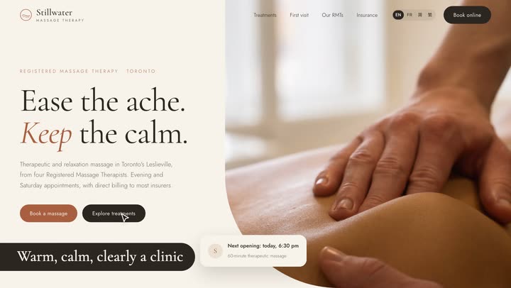 Screen recording of the Stillwater Massage Therapy demo site